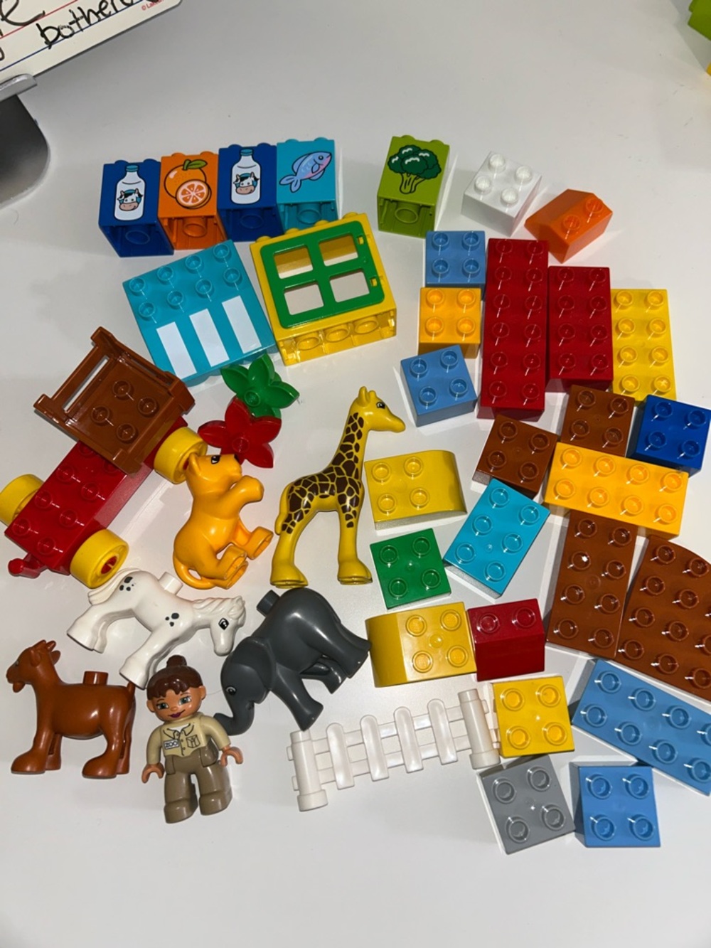Kids Duplo Legos 40 Piece Lot - Animals + Zoo Keeper + Duplo Car Piece